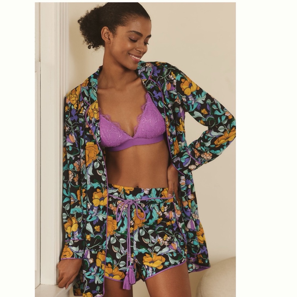 NWT Anthropologie Alexandra Farmer Long-Sleeve Pajama Shorts Set